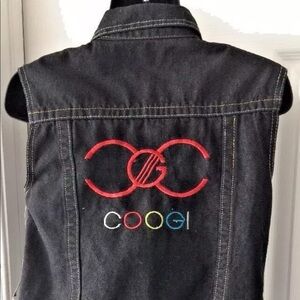 Coogi Womens Logo Black Denim Jean Jacket Vest 12